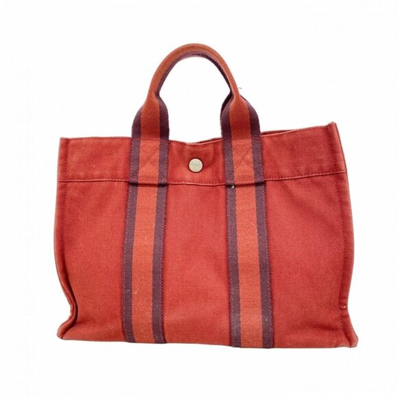 Hermes Tote Fourre Tout PM Canvas Red Silver